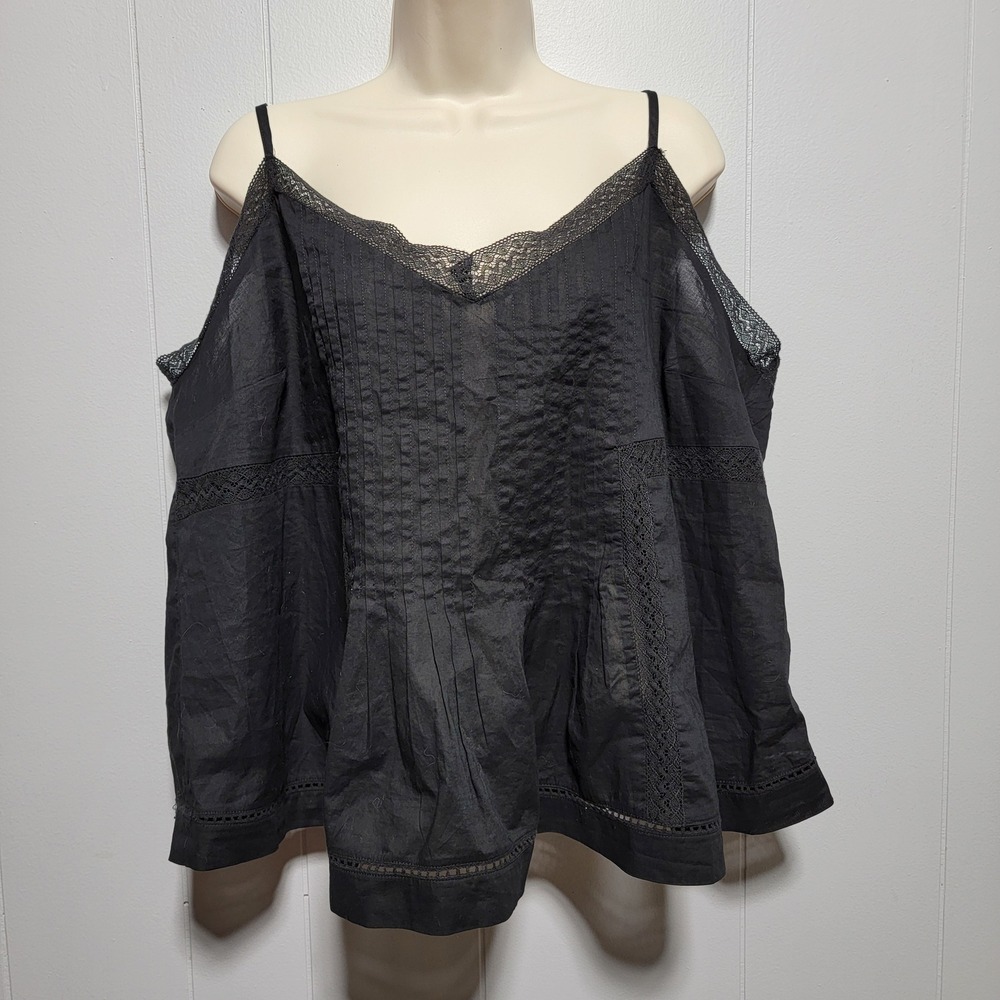Universal Thread Womens XXL Black Cotton Lace Pintuck Cold Shoulder Cami Top NWT